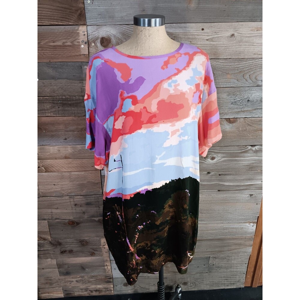 The Kit Maya Dress Sz. XL Abstract Art Hillside Viscose Rayon Retail $108